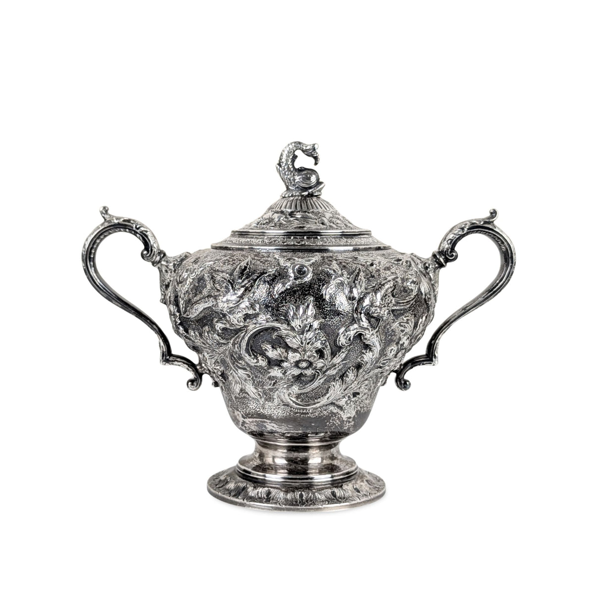 S. Kirk & Son "Repousse" 4pc Sterling Silver Tea/Coffee Service, Figural Dolphin