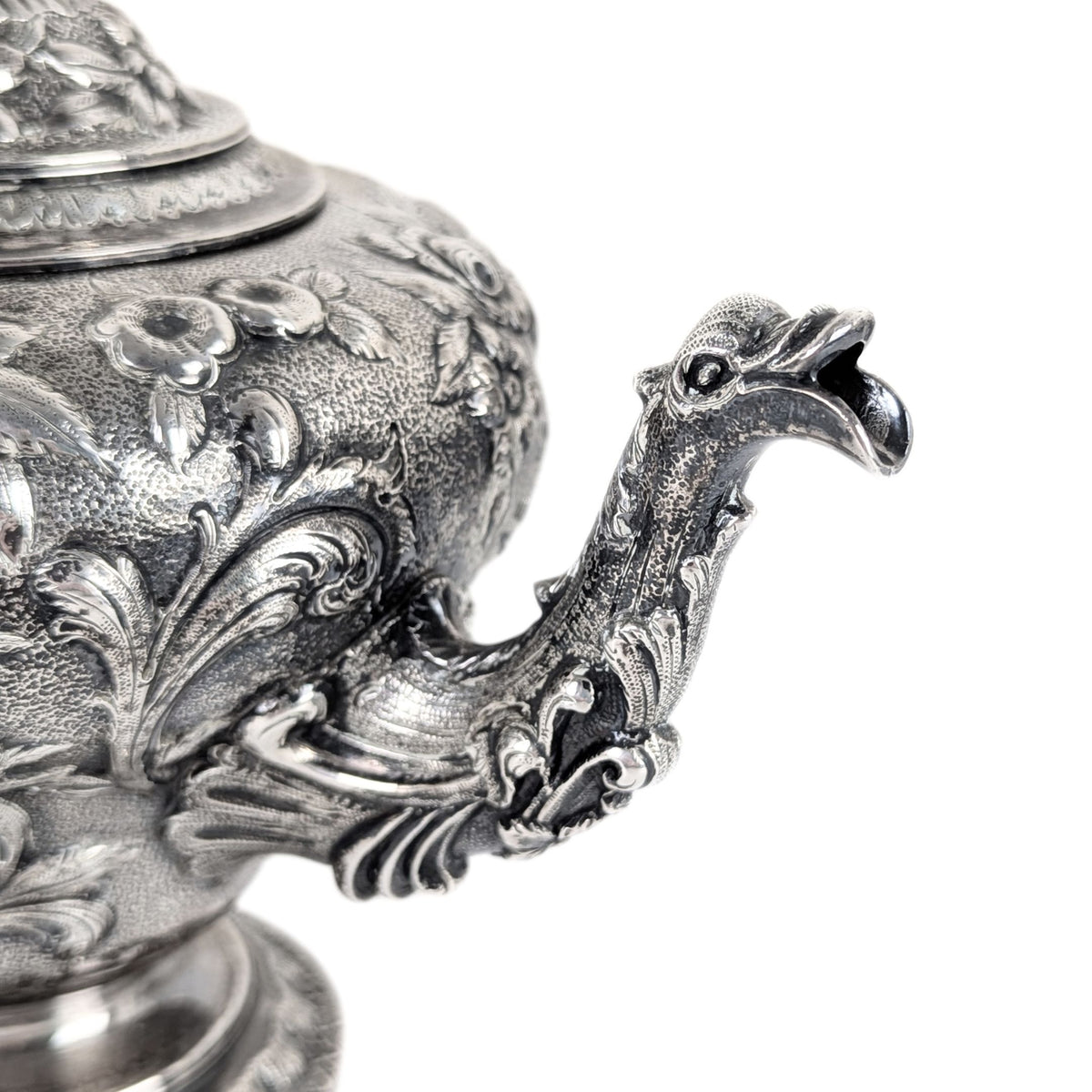 S. Kirk & Son "Repousse" 4pc Sterling Silver Tea/Coffee Service, Figural Dolphin