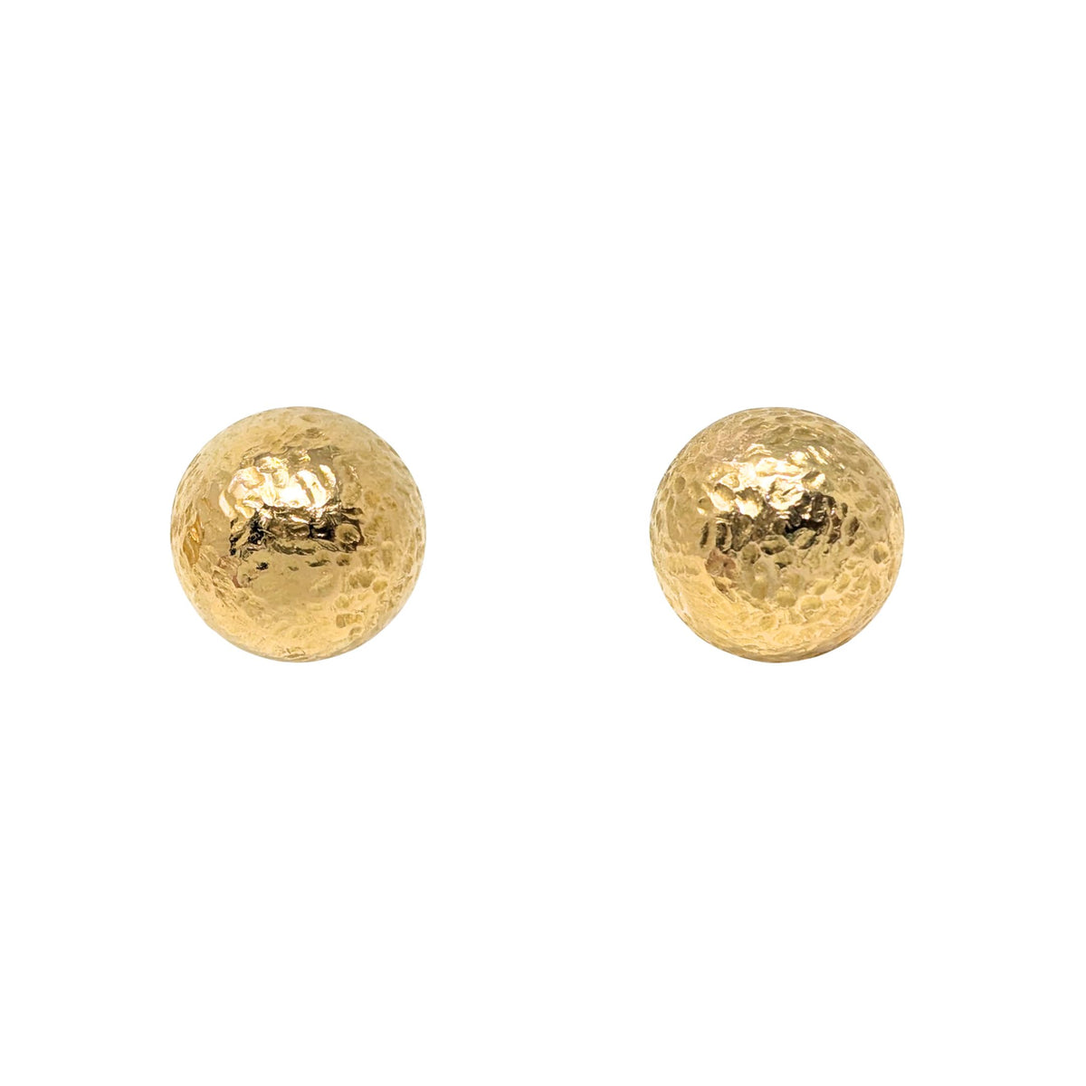Vintage 14K Yellow Gold 15mm Hammered Dome Stud Earrings, 5.4g