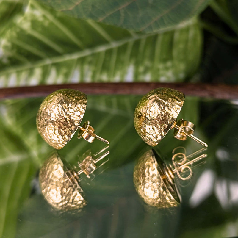 Vintage 14K Yellow Gold 15mm Hammered Dome Stud Earrings, 5.4g