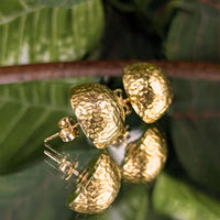 Vintage 14K Yellow Gold 15mm Hammered Dome Stud Earrings, 5.4g