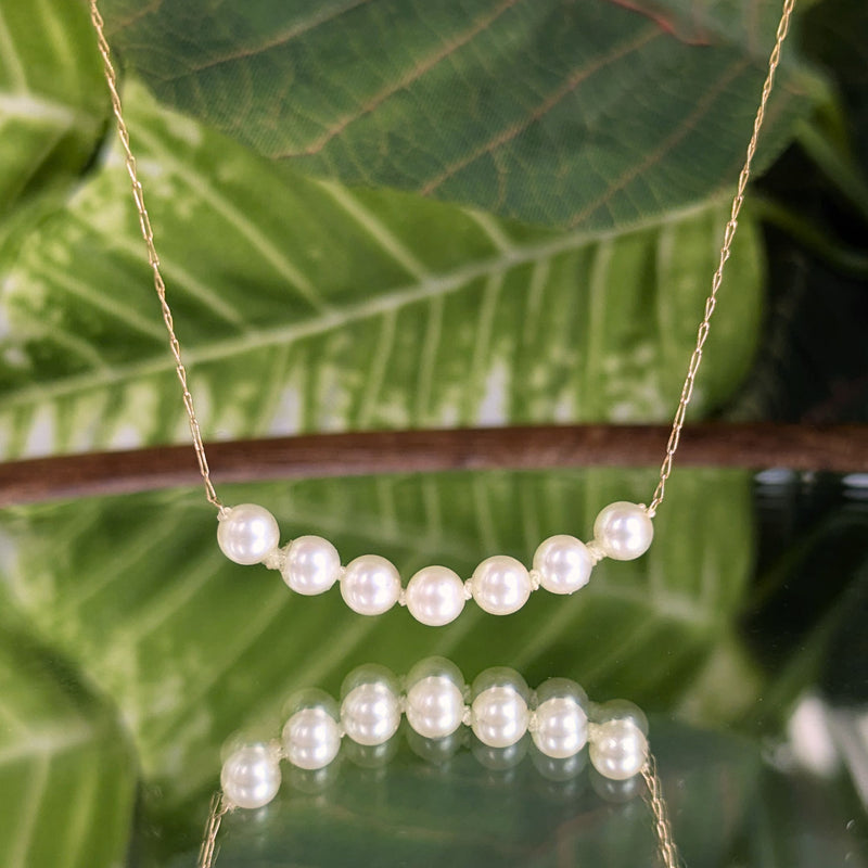 Dainty 14K Gold, 7-Pearl Fixed Smile Station Necklace, 17.25"