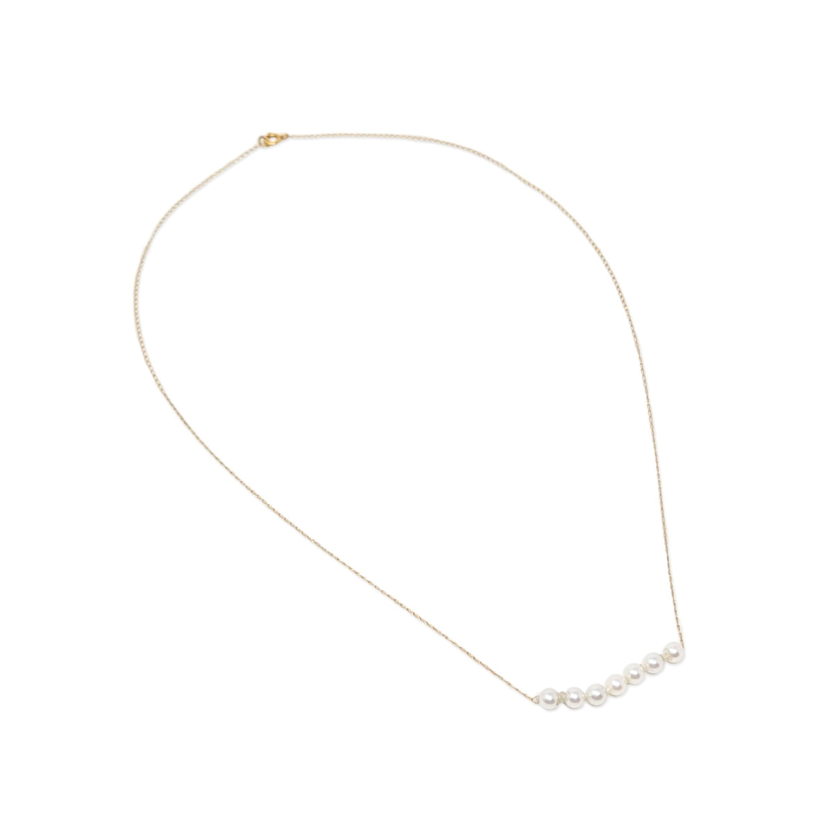 Dainty 14K Gold, 7-Pearl Fixed Smile Station Necklace, 17.25"