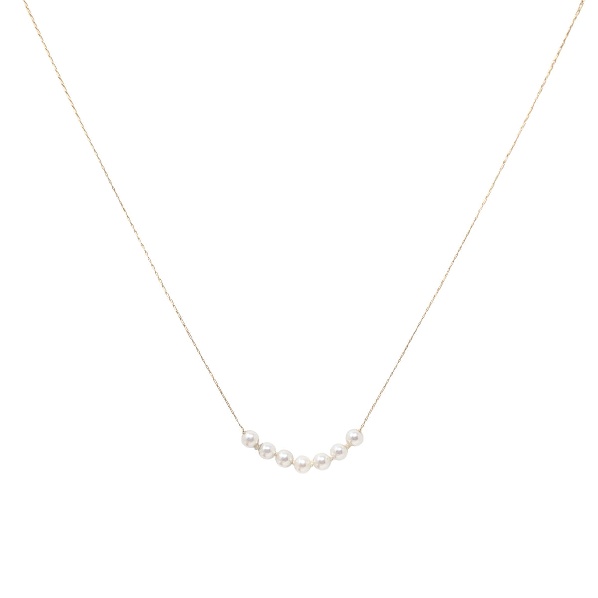 Dainty 14K Gold, 7-Pearl Fixed Smile Station Necklace, 17.25"