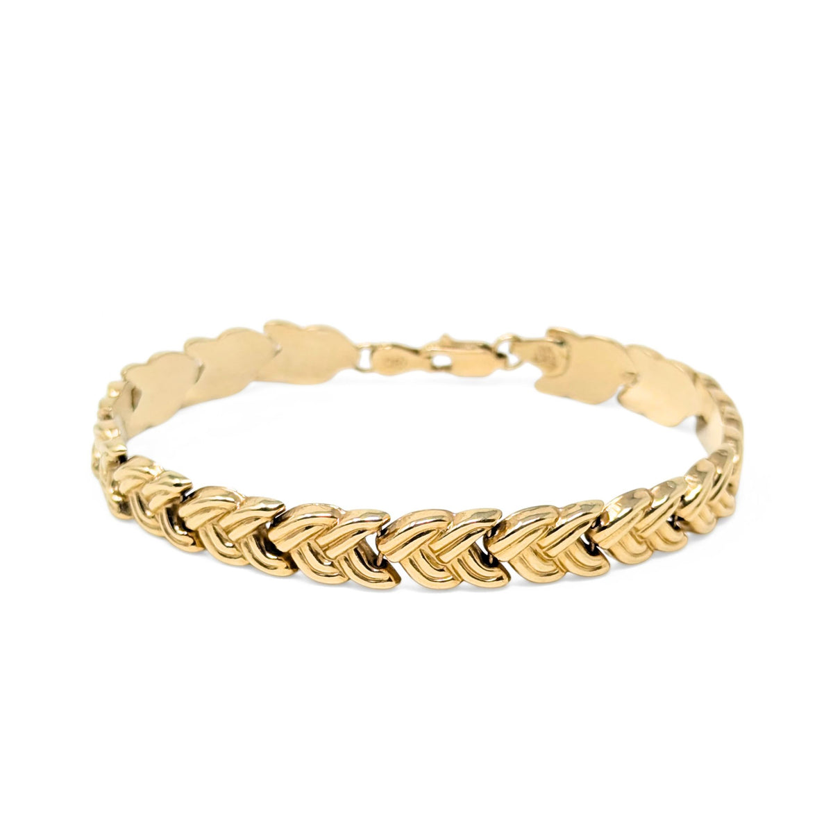 Vintage Oro America 14K Yellow Gold Chevron Link  7 1/8" Bracelet, Italy