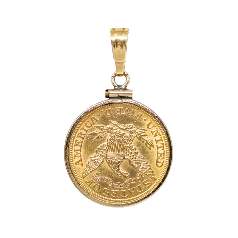 1901 US $5 Gold Liberty Head Half Eagle Coin Pendant W/ 14K Bezel, 9.92g
