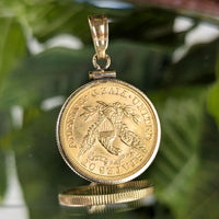 1901 US $5 Gold Liberty Head Half Eagle Coin Pendant W/ 14K Bezel, 9.92g