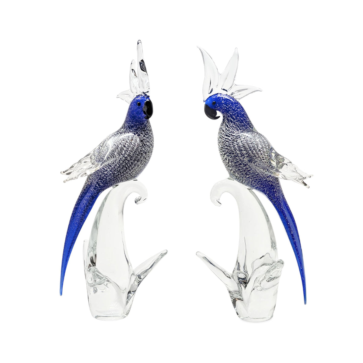 Vintage Murano Art Glass Blue Cockatoo Parrot Sculptures (Pair)