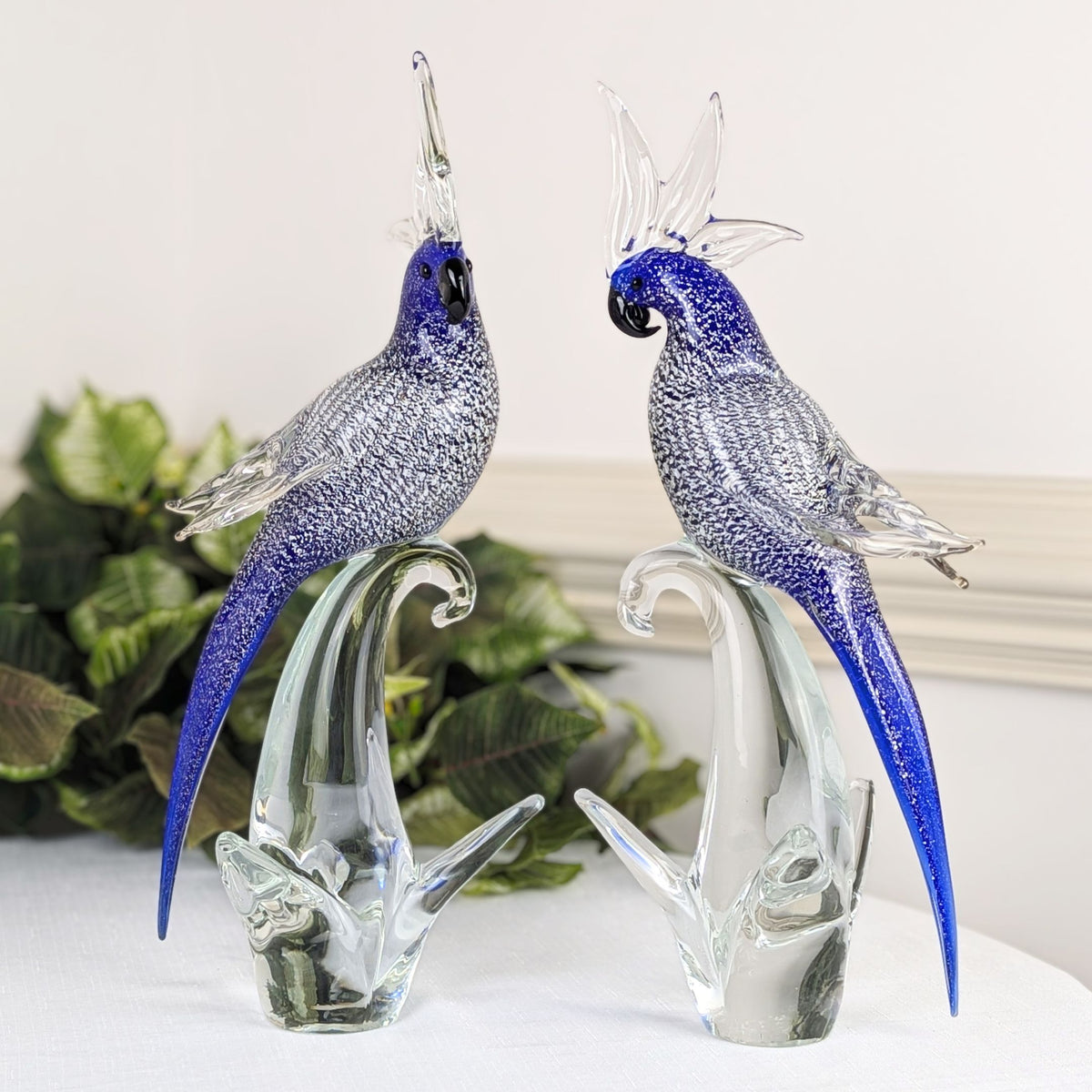 Vintage Murano Art Glass Blue Cockatoo Parrot Sculptures (Pair)
