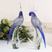 Vintage Murano Art Glass Blue Cockatoo Parrot Sculptures (Pair)