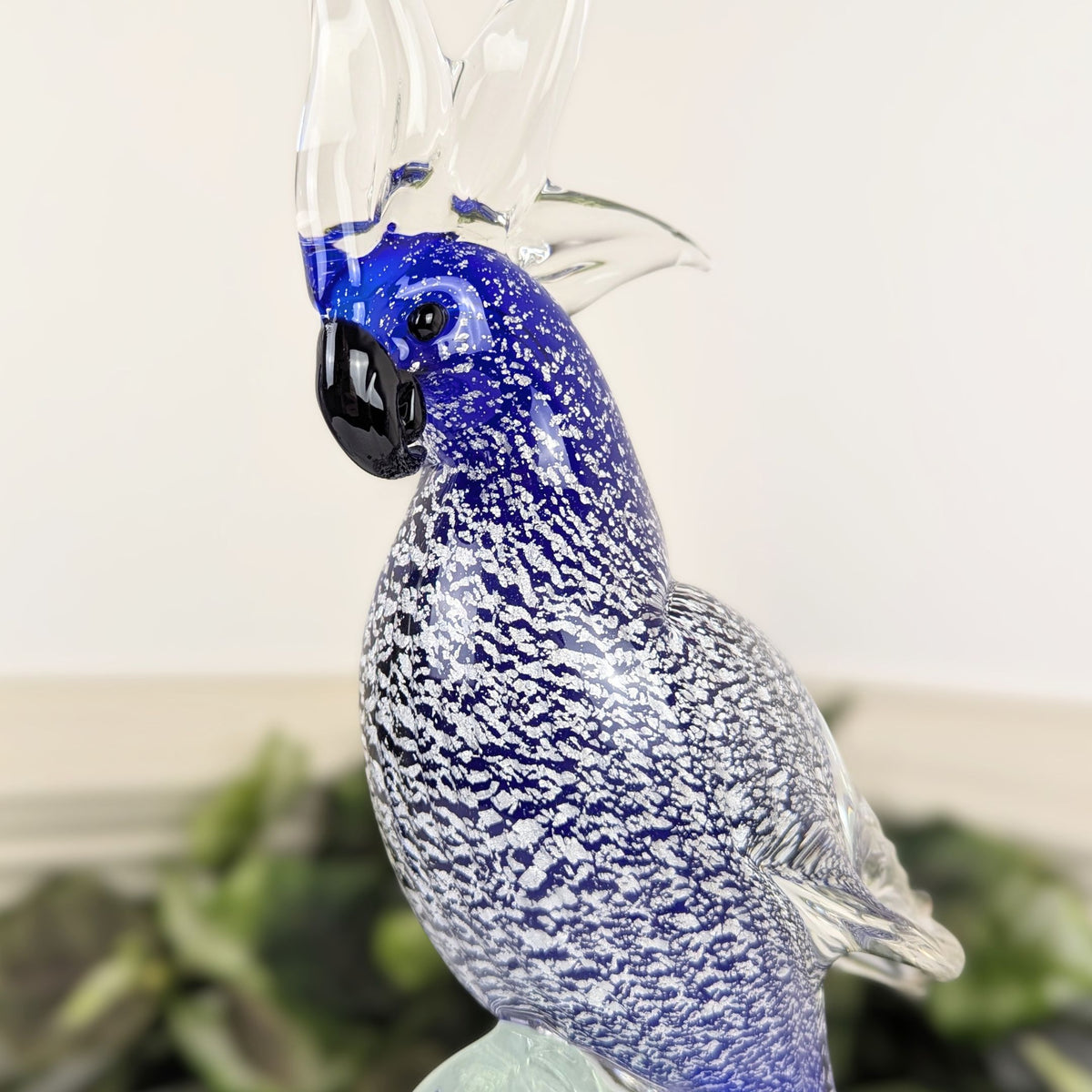Vintage Murano Art Glass Blue Cockatoo Parrot Sculptures (Pair)