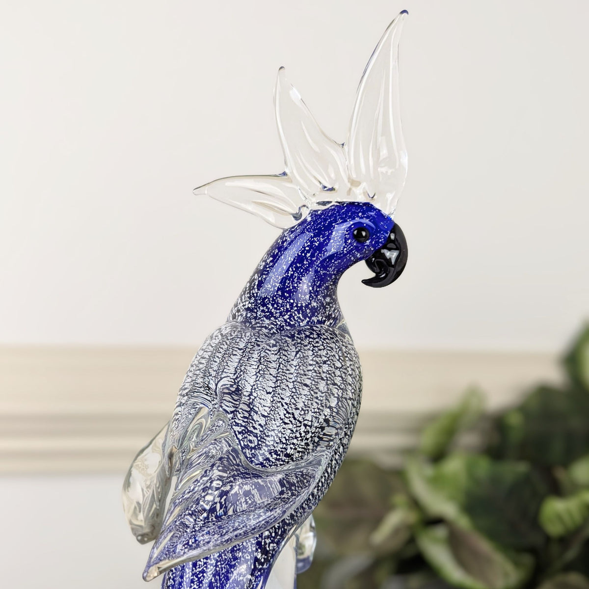 Vintage Murano Art Glass Blue Cockatoo Parrot Sculptures (Pair)