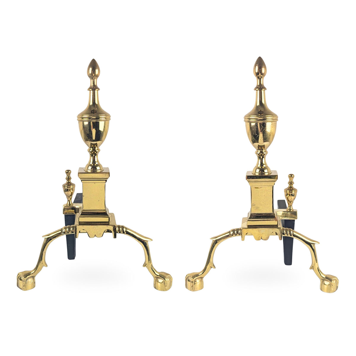 Vintage Virginia Metalcrafters Brass Andirons Model #1000H (Pair)