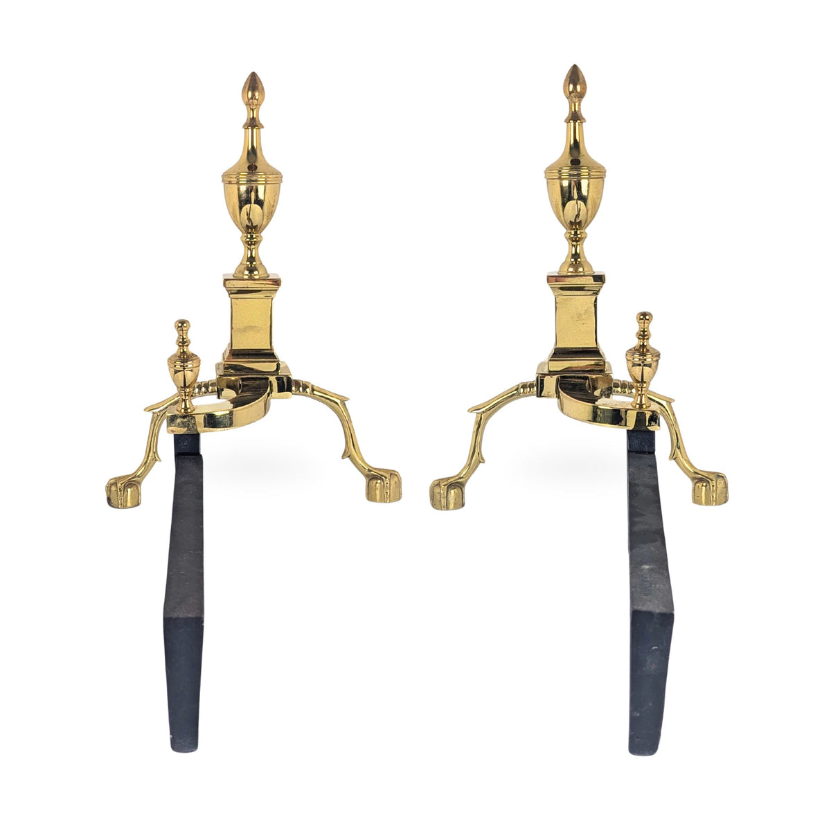 Vintage Virginia Metalcrafters Brass Andirons Model #1000H (Pair)