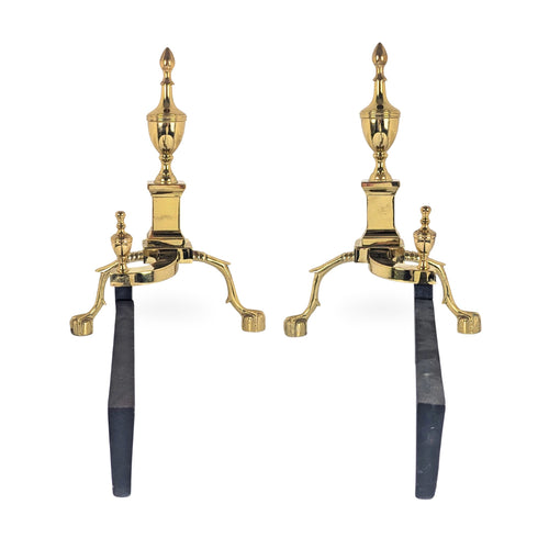 Vintage Virginia Metalcrafters Brass Andirons Model #1000H (Pair)
