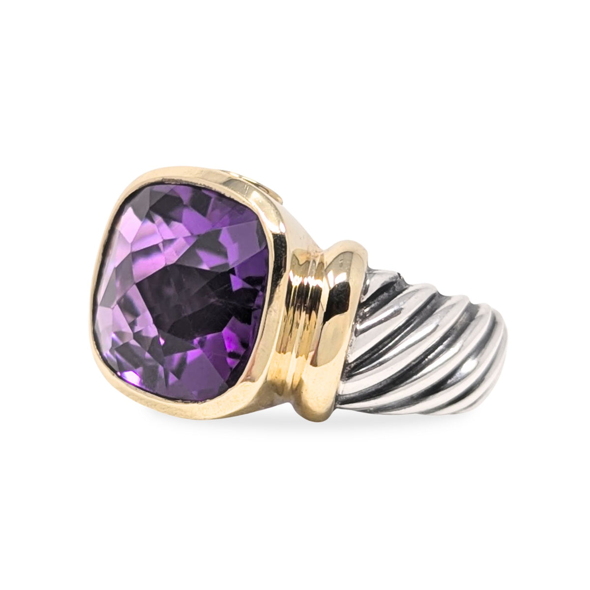 David Yurman .925 Sterling/ 14K Gold Amethyst Noblesse Ring - Size 6.25