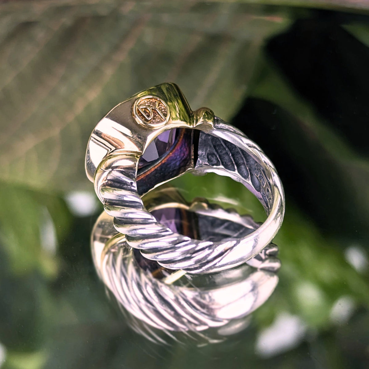 David Yurman .925 Sterling/ 14K Gold Amethyst Noblesse Ring - Size 6.25