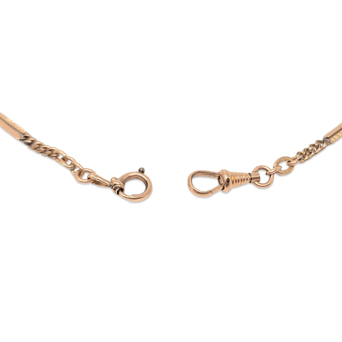 Antique Rose Gold Filled Double Albert Watch Chain Necklace, 17.75"