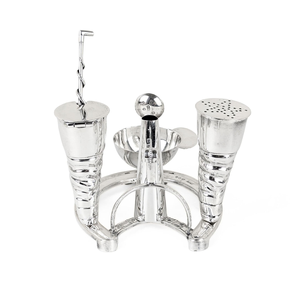 Edwardian 1905 Mappin & Webb Sterling Equine/Horse Jockey Horseshoe Cruet Set