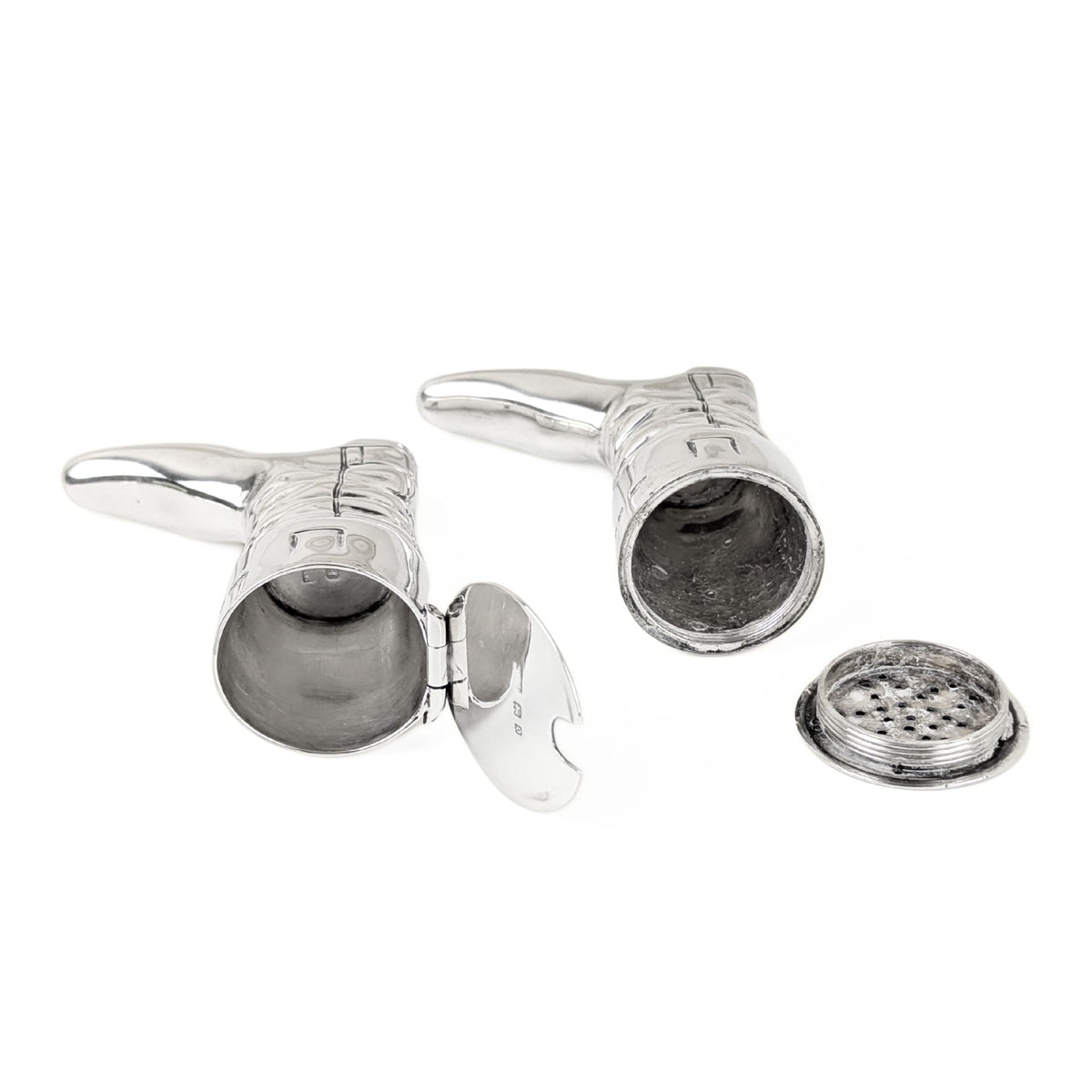 Edwardian 1905 Mappin & Webb Sterling Equine/Horse Jockey Horseshoe Cruet Set