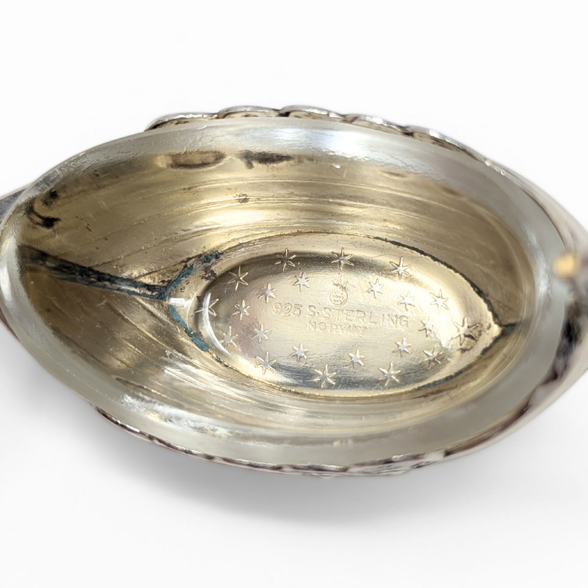 Theodor Olsens Norwegian Sterling Viking Ship Salt Cellar W/ Glass Liner & Spoon