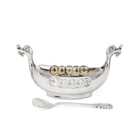Theodor Olsens Norwegian Sterling Viking Ship Salt Cellar W/ Glass Liner & Spoon