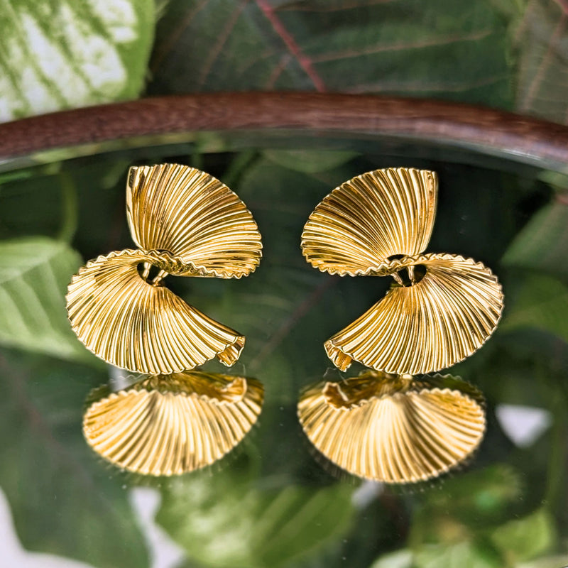 Vintage Fisher & Co 14K Yellow Gold Swirl Hinged Omega Back Earrings 11.3g