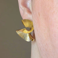 Vintage Fisher & Co 14K Yellow Gold Swirl Hinged Omega Back Earrings 11.3g