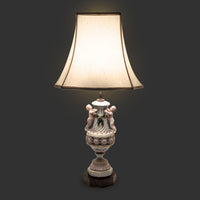 Antique 1920s Porcelain 30" Cherub Table Lamp, Brass Base, Putti Finial