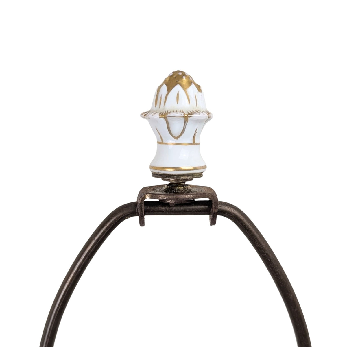 Antique 1920s Porcelain 30" Cherub Table Lamp, Brass Base, Putti Finial
