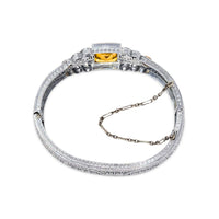 Antique 1920s Art Deco German Silver Filigree Amber Glass Bangle Bracelet