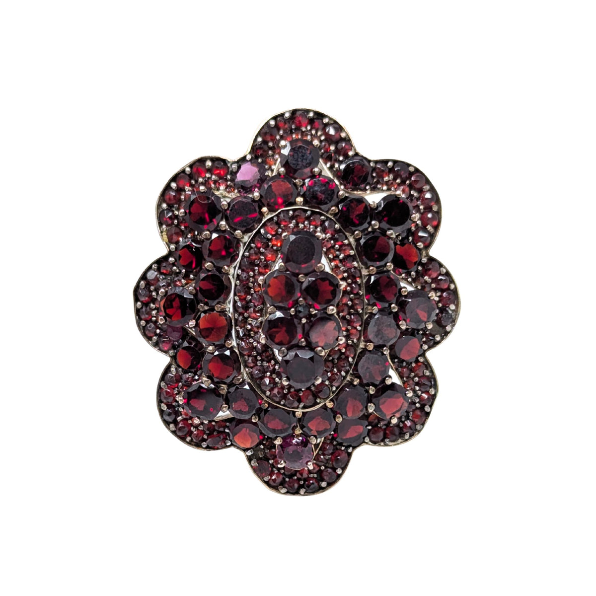 Vintage Bohemian Garnet Cluster Brooch Pendant, Dual Use, 12.9g, 48mm