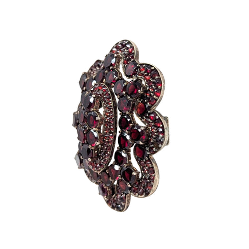 Vintage Bohemian Garnet Cluster Brooch Pendant, Dual Use, 12.9g, 48mm