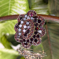 Vintage Bohemian Garnet Cluster Brooch Pendant, Dual Use, 12.9g, 48mm