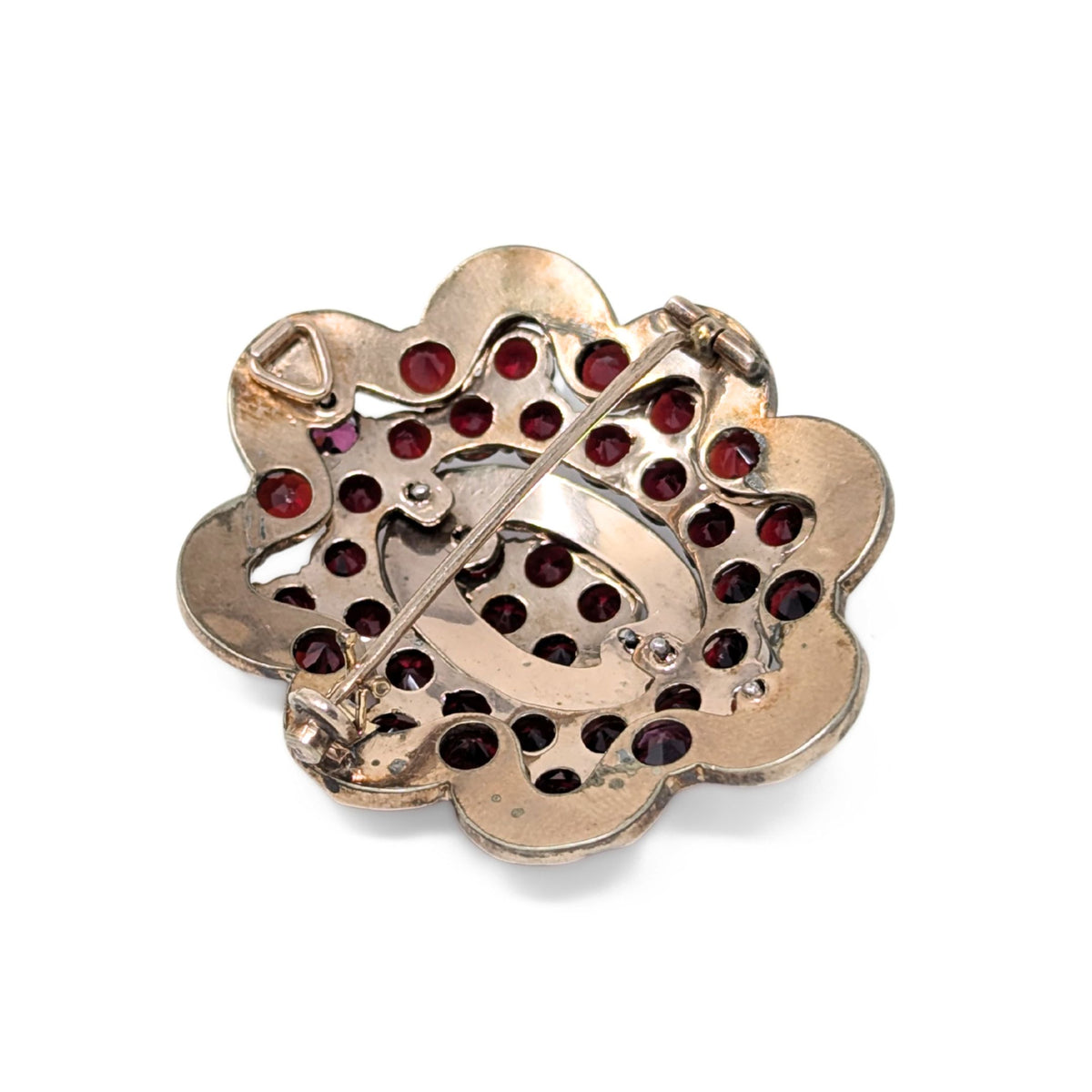 Vintage Bohemian Garnet Cluster Brooch Pendant, Dual Use, 12.9g, 48mm