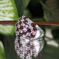 Fuzion Creations Sterling Silver Garnet & White Topaz Dome Ring - Size 7,  9.1g