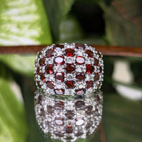 Fuzion Creations Sterling Silver Garnet & White Topaz Dome Ring - Size 7,  9.1g
