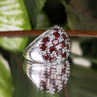 Fuzion Creations Sterling Silver Garnet & White Topaz Dome Ring - Size 7,  9.1g