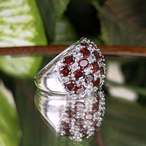 Fuzion Creations Sterling Silver Garnet & White Topaz Dome Ring - Size 7,  9.1g