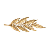 Vintage Crown Trifari Faux Pearl Gold Leaf Branch Spray Brooch/Pin, 4"