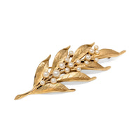 Vintage Crown Trifari Faux Pearl Gold Leaf Branch Spray Brooch/Pin, 4"