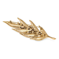 Vintage Crown Trifari Faux Pearl Gold Leaf Branch Spray Brooch/Pin, 4"
