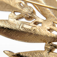 Vintage Crown Trifari Faux Pearl Gold Leaf Branch Spray Brooch/Pin, 4"