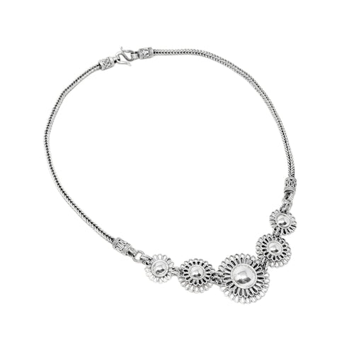 Vintage Solid Sterling Silver Filigree Flower Bib Necklace 19.75", 60.0g
