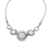 Vintage Solid Sterling Silver Filigree Flower Bib Necklace 19.75", 60.0g