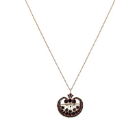 Vintage 12K Gold-Filled Garnet Pomegranate Pendant Brooch Necklace, 25"