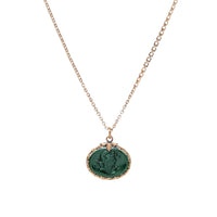 Antique Victorian Gold-Filled Green Aventurine Quartz Cameo Fob Necklace, 20”