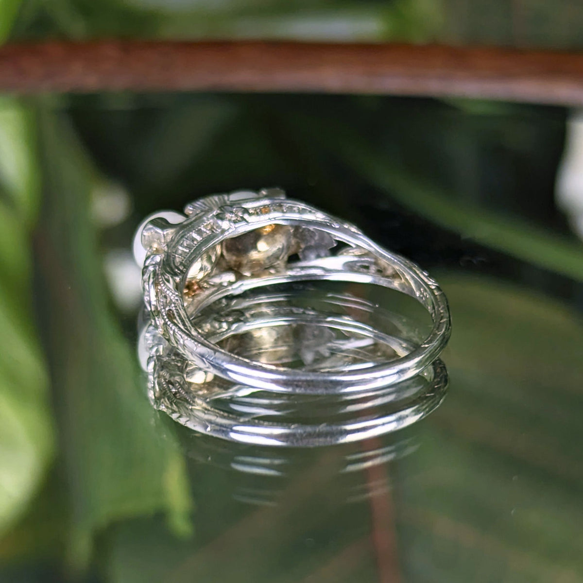 Antique Art Deco 18K White Gold Toi et Moi Double Pearl Filigree Ring - Size 6 1/8