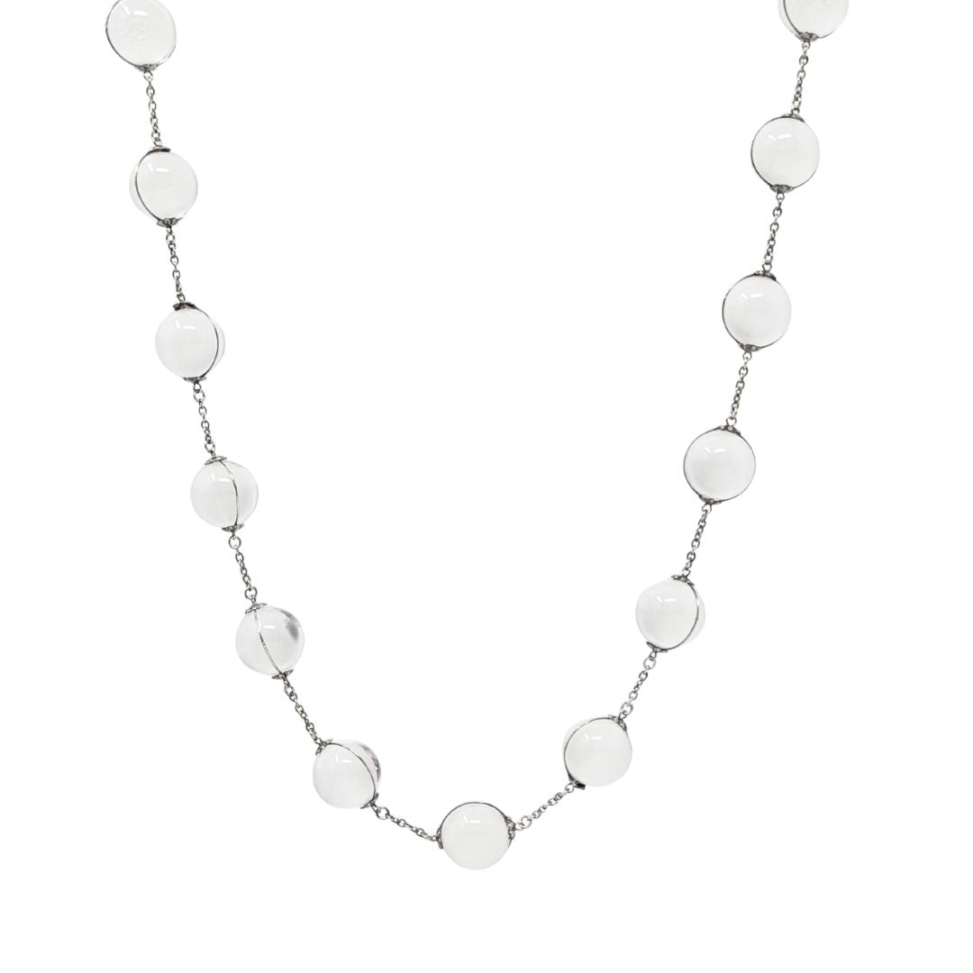 Antique Art Deco "Pools of Light" .950 Silver & Rock Crystal Necklace, 25"