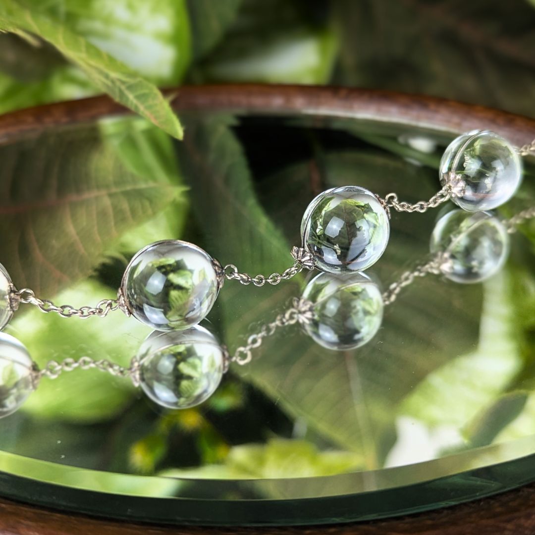 Antique Art Deco "Pools of Light" .950 Silver & Rock Crystal Necklace, 25"